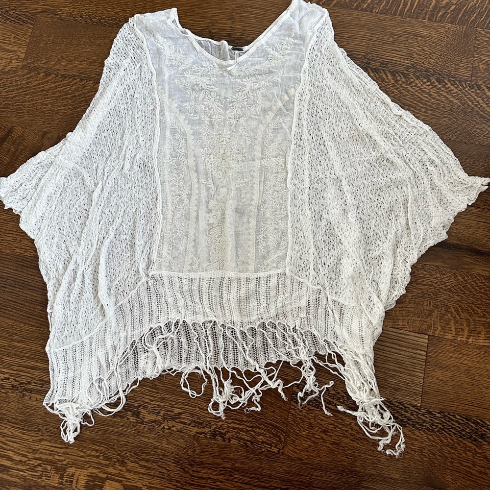 Free people lace and cotton fringe beach cover up